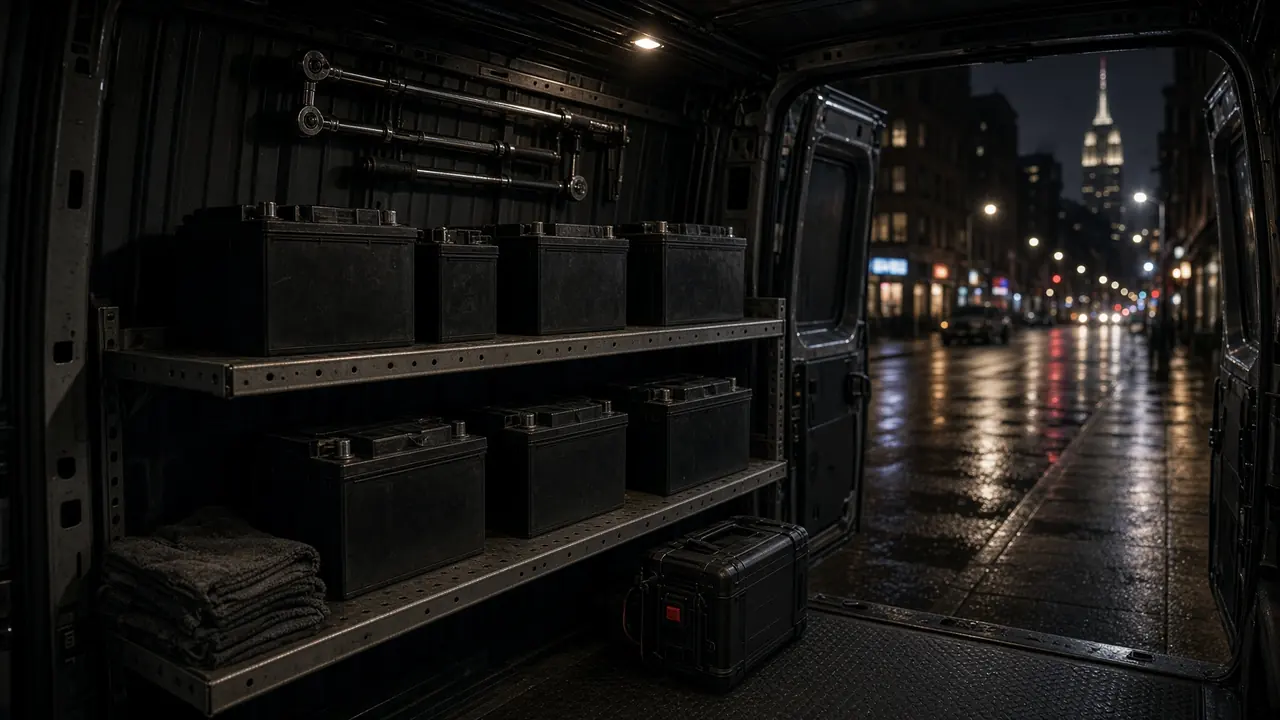Mobile service van ready for on-site battery work